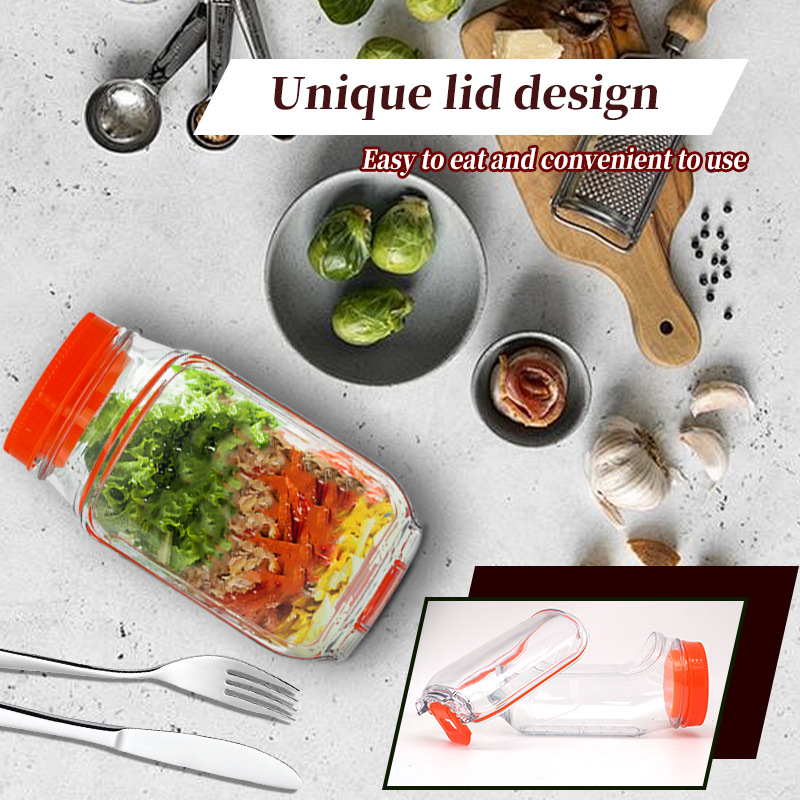 Green Portable All-in-One Side-Opening Salad Container Jar with view 2