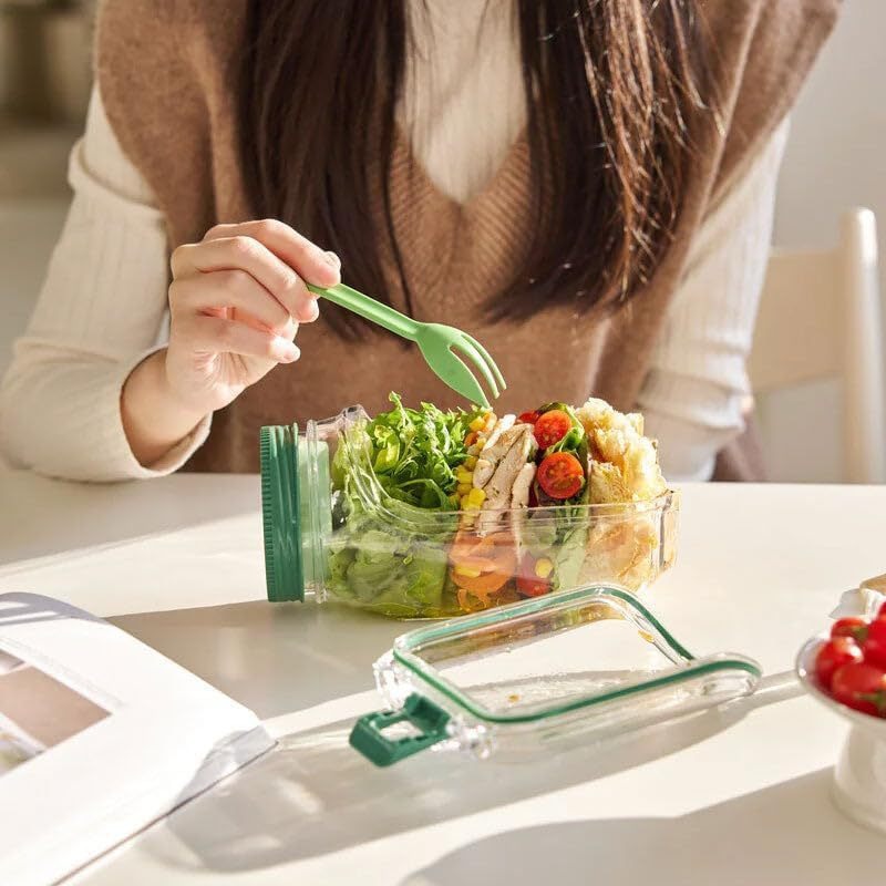 2-Pack(Green&Orange) Portable All-in-One Side-Opening Salad Container Jar with view 2