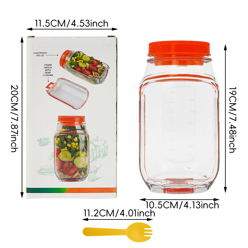 2-Pack(Green&Orange) Portable All-in-One Side-Opening Salad Container Jar with view 3