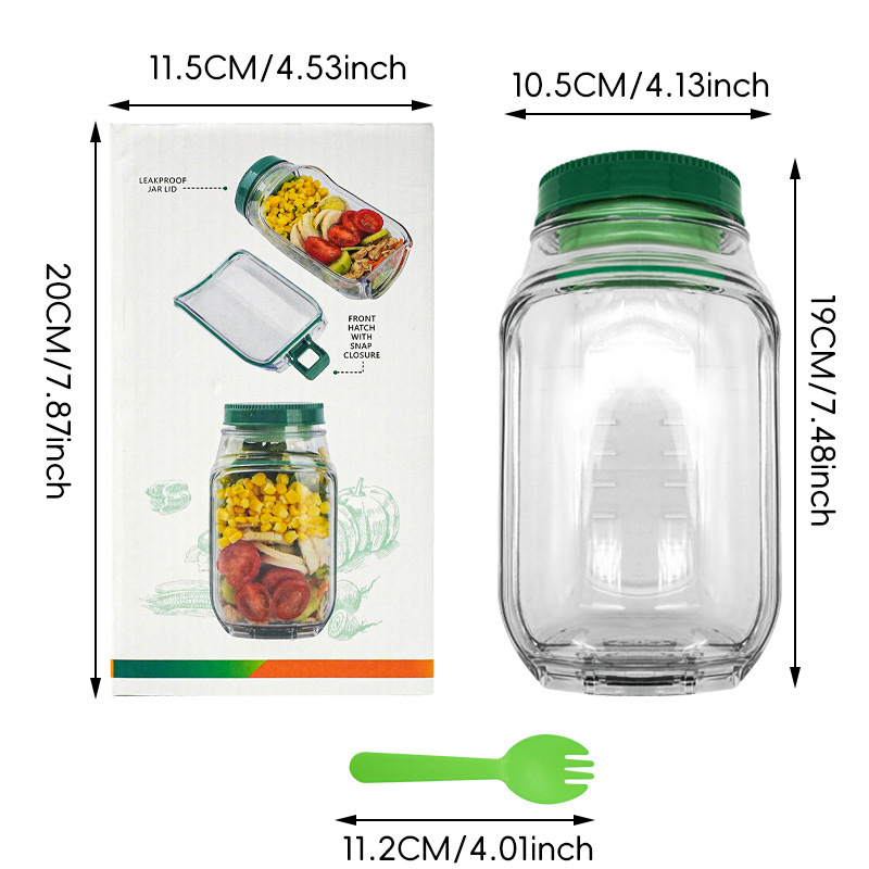 2-Pack(Green&Orange) Portable All-in-One Side-Opening Salad Container Jar with view 4