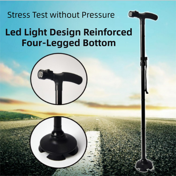 Folding LED Walking Cane with Dual Handle - Adjustable(88-98CM)