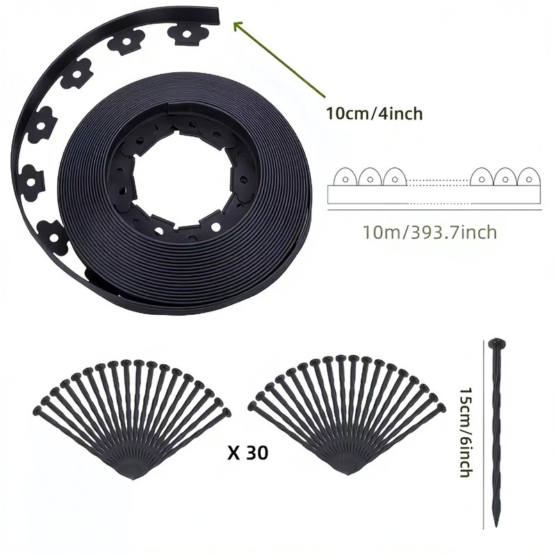 Black L-Shape PE Landscape Edging Roll Kit (10CM Height x 10M Long)