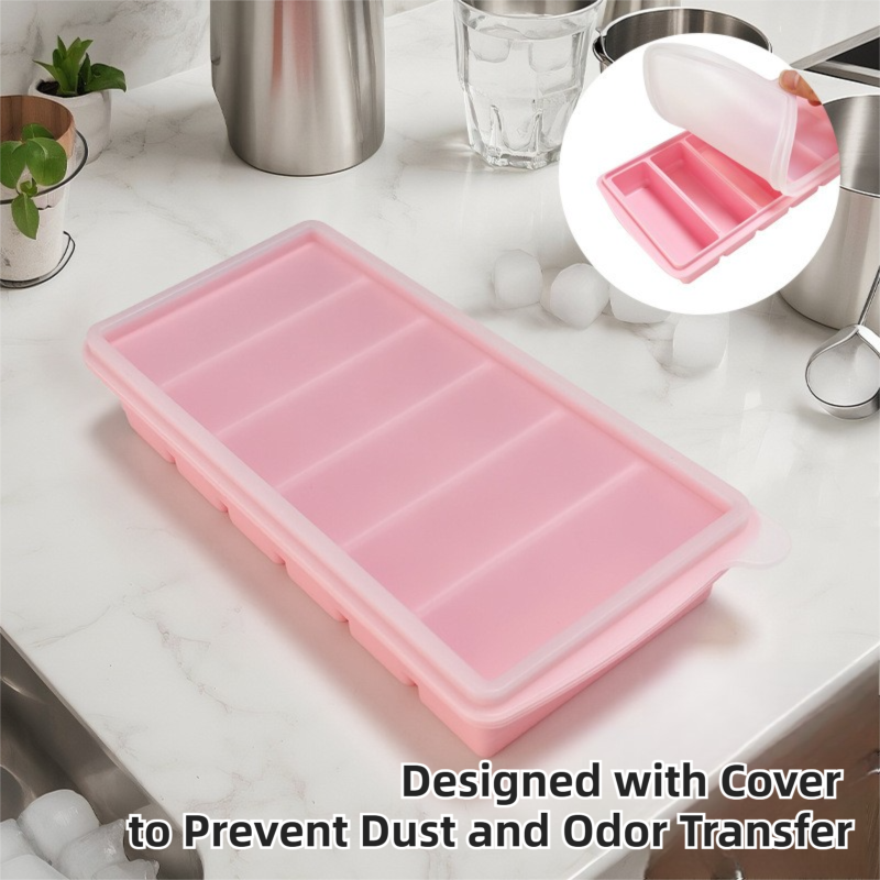 2-Packs Pink 6-Grid Extra Long Silicone Ice Cube Tray - Easy Release Reusable view 6