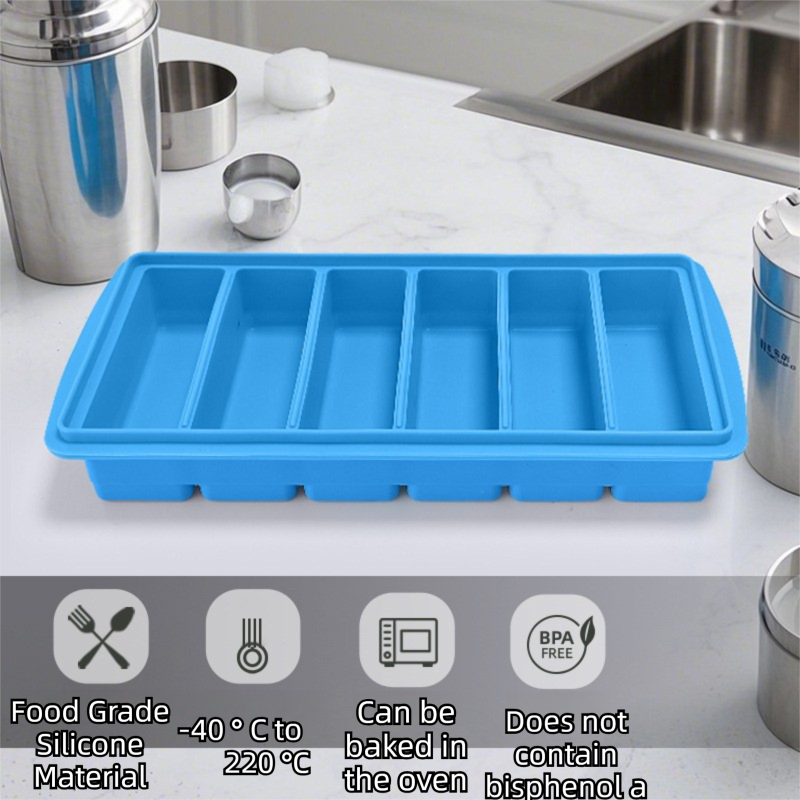 2-Packs Grey 6-Grid Extra Long Silicone Ice Cube Tray - Easy Release Reusable view 3