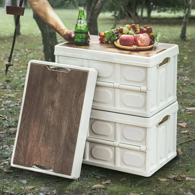 White Collapsible Small Standard Storage Box with Wooden Table Top(39x27x21CM) view 6