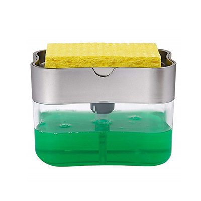 2-Pack Grey Kitchen Press-Type Dish Soap Dispenser & Sponge Caddy - 2-in-1