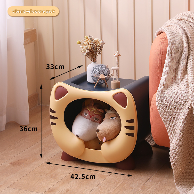 Yellow Cute Cat-Themed Stackable Storage Bin - Multi-purpose Pet Bed & Toy