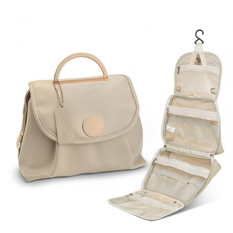 Beige Water-Resistant Travel Toiletry Bag with Hook - Foldable Cosmetic