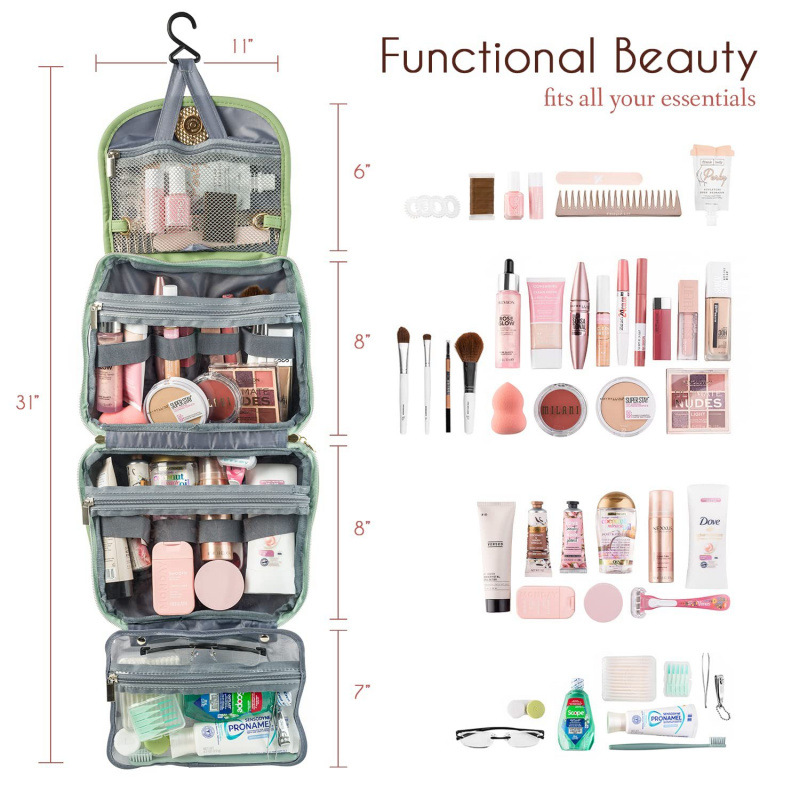 Beige Water-Resistant Travel Toiletry Bag with Hook - Foldable Cosmetic view 2