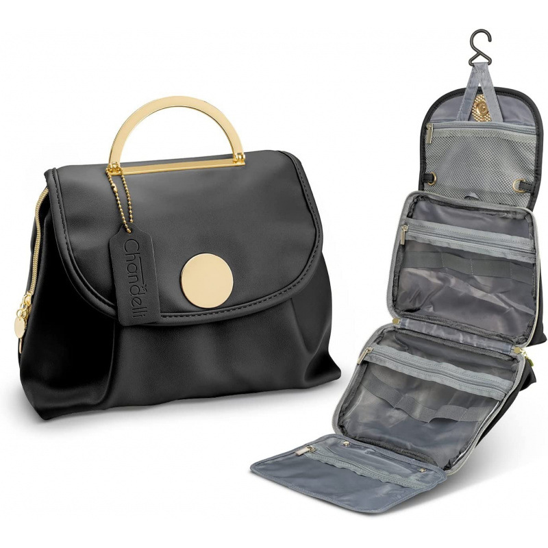 Black Water-Resistant Travel Toiletry Bag with Hook - Foldable Cosmetic