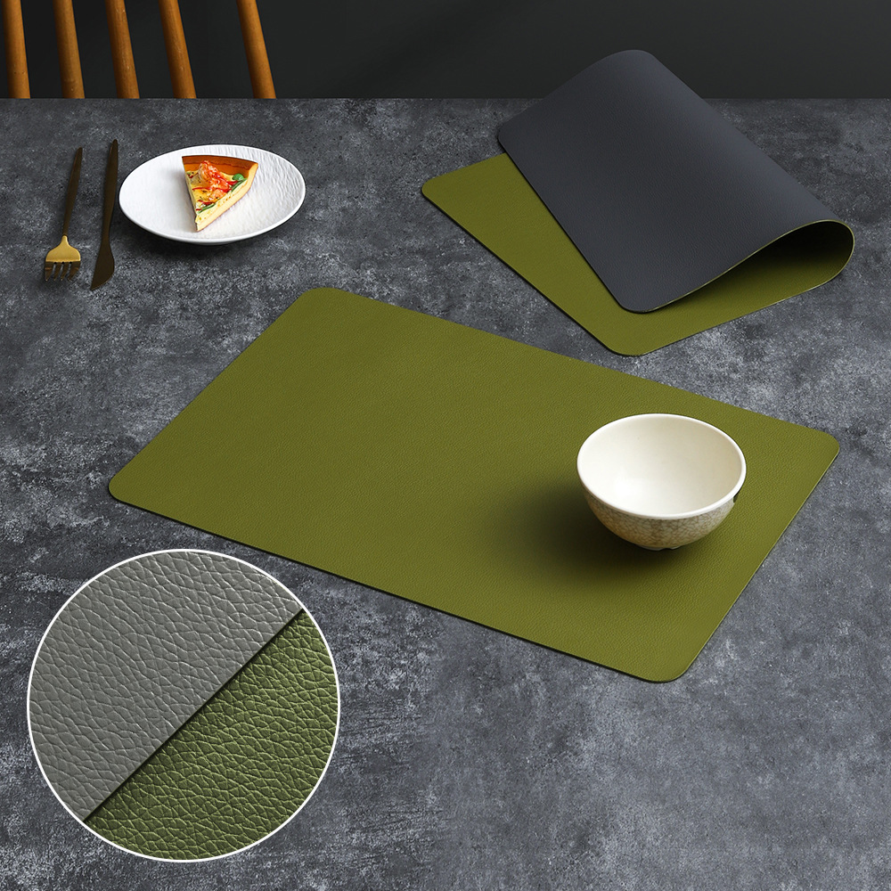 2-PCS Green and grey PVC Double-Sided Lychee Texture Table Mat - Waterproof