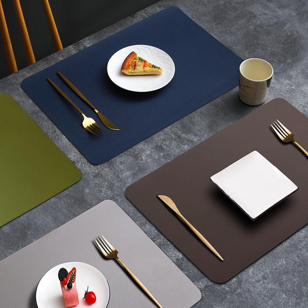 2-PCS Green and grey PVC Double-Sided Lychee Texture Table Mat - Waterproof view 3