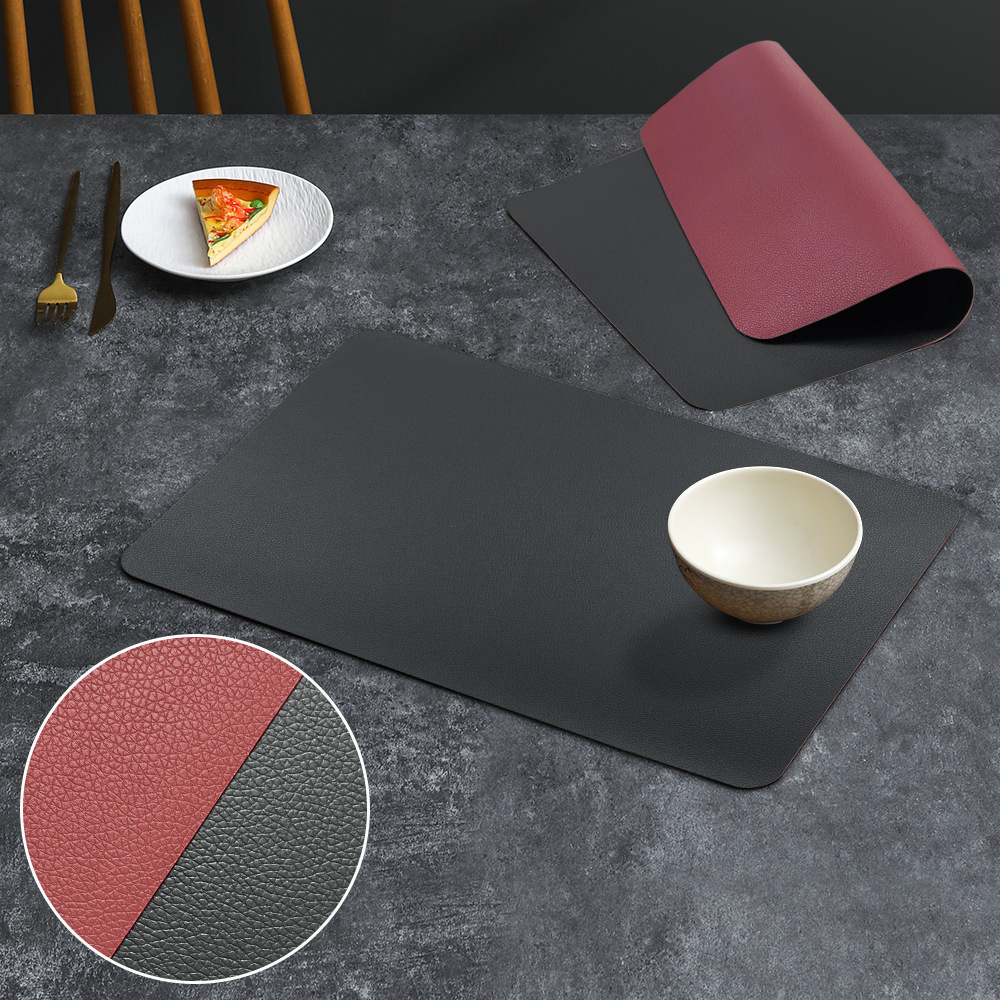2-PCS Black and red PVC Double-Sided Lychee Texture Table Mat - Waterproof
