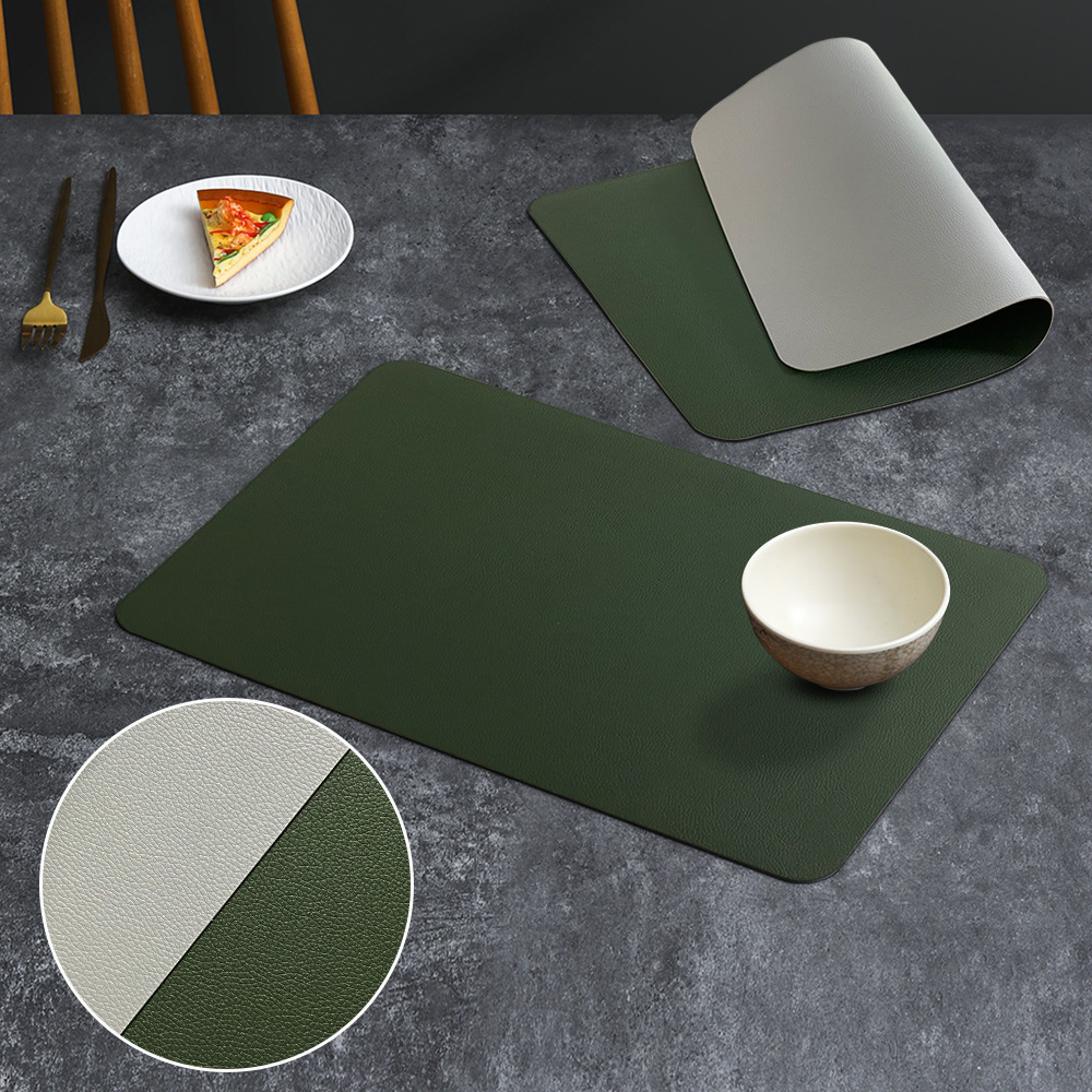 2-PCS Military green and light grey PVC Double-Sided Lychee Texture Table Mat