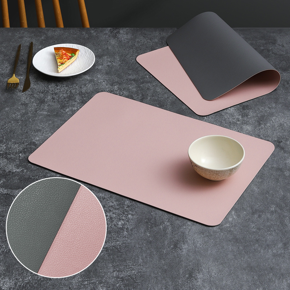 2-PCS Pink and dark grey PVC Double-Sided Lychee Texture Table Mat - Waterproof