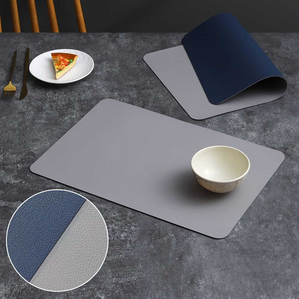 2-PCS Blue and grey PVC Double-Sided Lychee Texture Table Mat - Waterproof