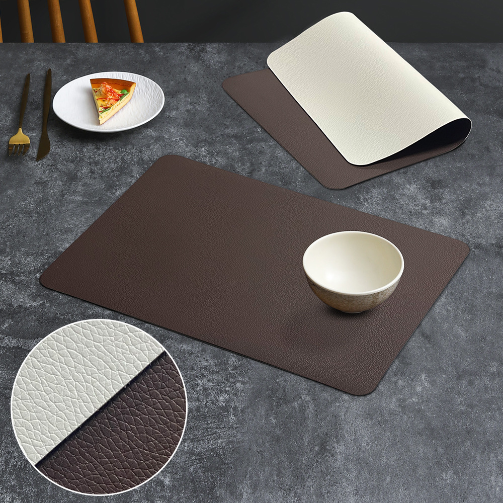 2-PCS Dark brown and ivory white PVC Double-Sided Lychee Texture Table Mat