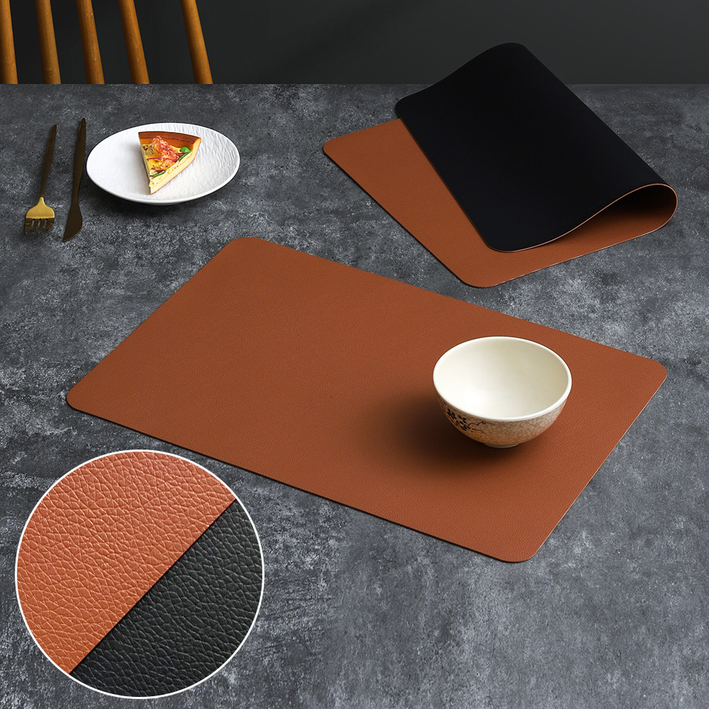2-PCS Brown and black PVC Double-Sided Lychee Texture Table Mat - Waterproof