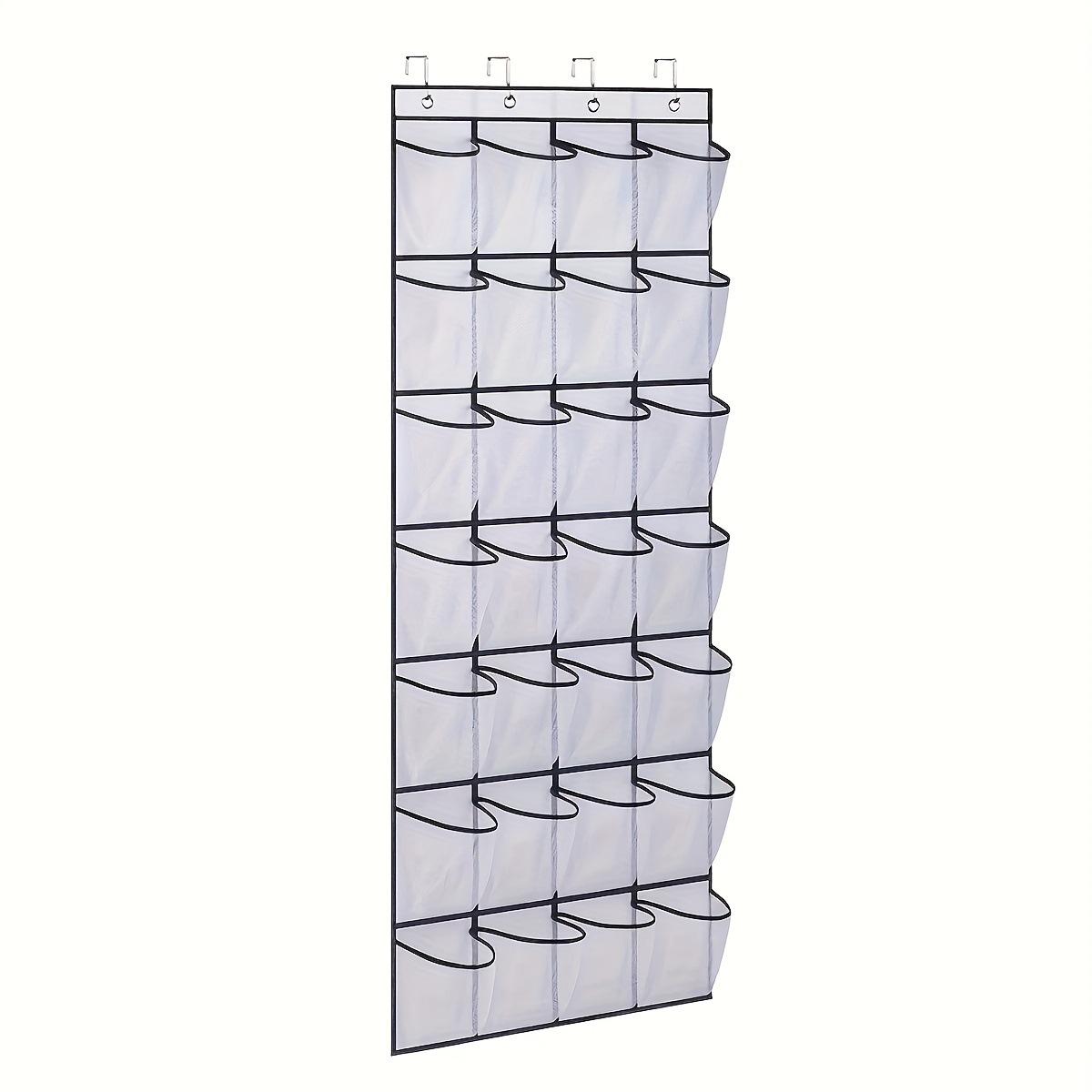 White 28-Pocket Over-the-Door Shoe Organizer with Breathable Mesh – Wall
