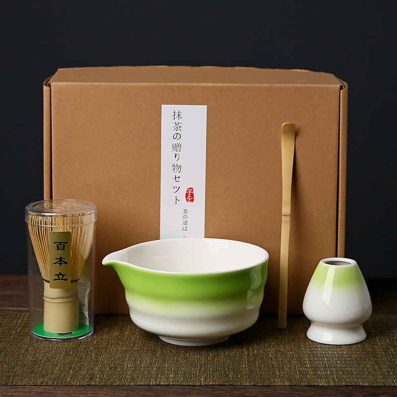 Green and white Complete Matcha Tea Ceremony Set - 4-Piece Japanese