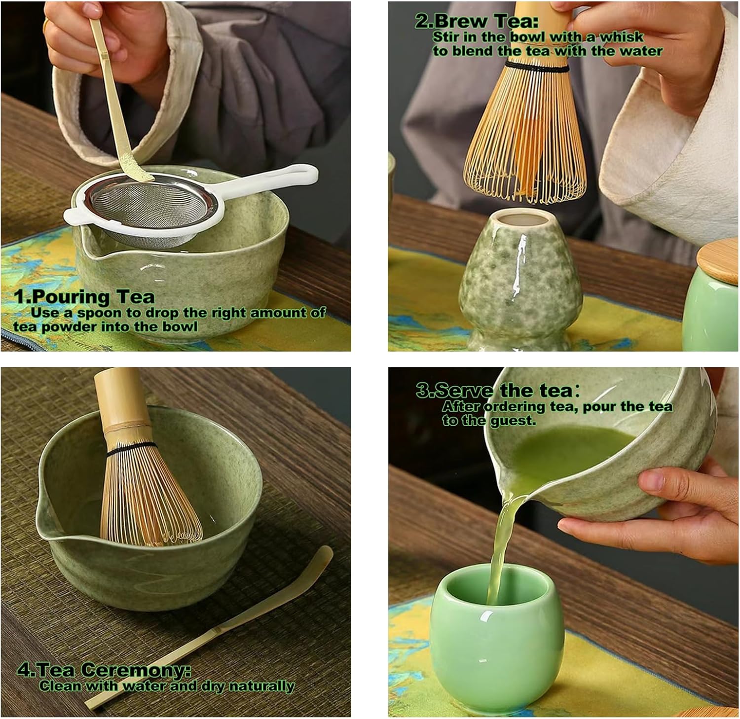 Black Complete Matcha Tea Ceremony Set - 4-Piece Japanese Traditional Whisk view 3