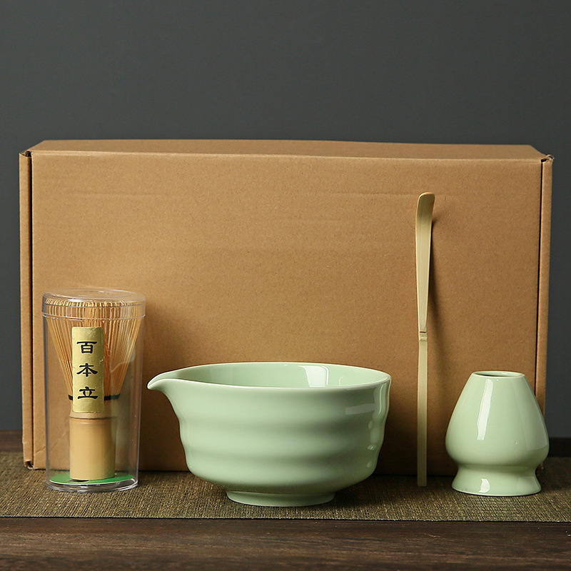 Green Complete Matcha Tea Ceremony Set - 4-Piece Japanese Traditional Whisk
