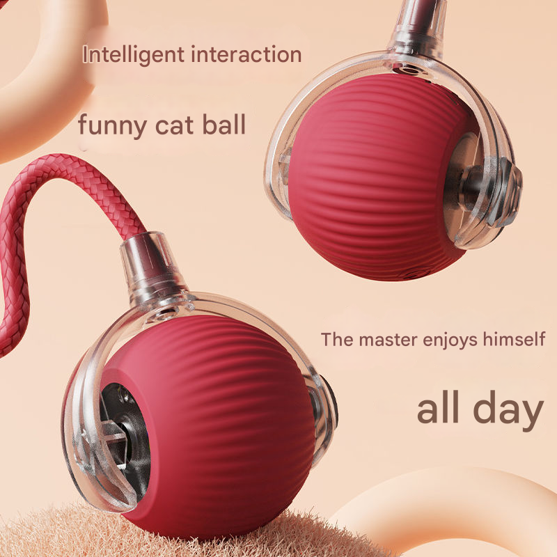 2-PCS Red Automatic Interactive Cat Ball Toy with Rope - Durable & view 5