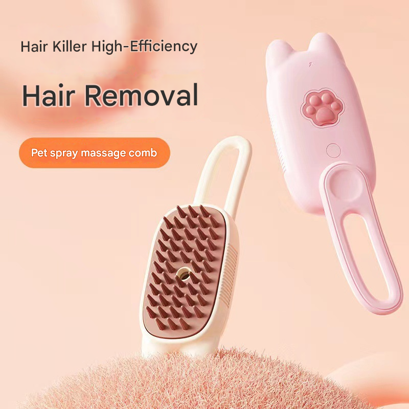 Beige Pet Spray Grooming Brush - 3-in-1 Steam Dematting Comb with Nano Mist view 2