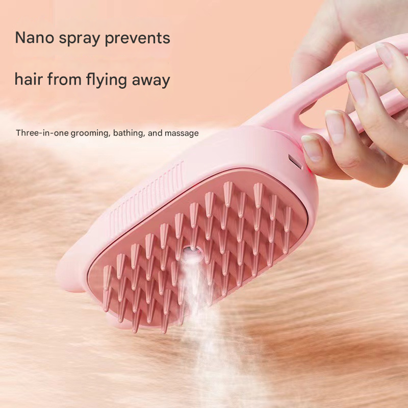 Beige Pet Spray Grooming Brush - 3-in-1 Steam Dematting Comb with Nano Mist view 3