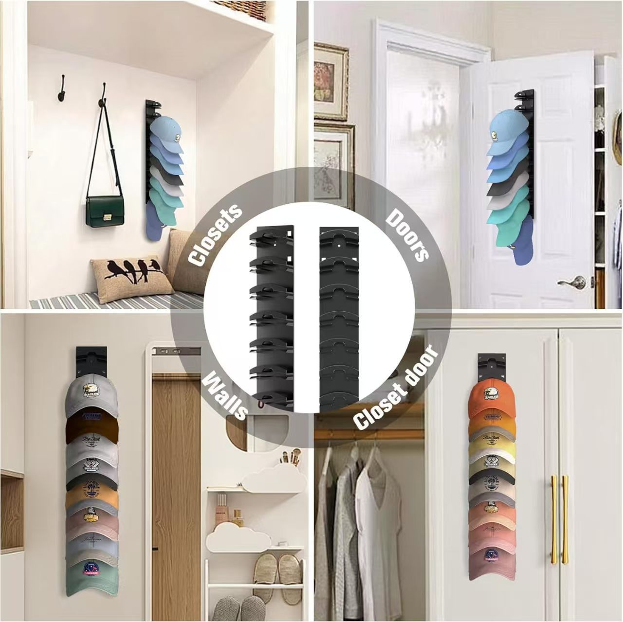 White Hat Organizer for Baseball Caps - Multi-Layer Wall Mounted Cap Rack for view 4