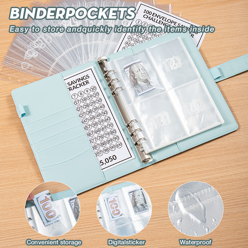 Black 100 Envelope Savings Challenge Binder - A5 Budget Planner & Money view 2
