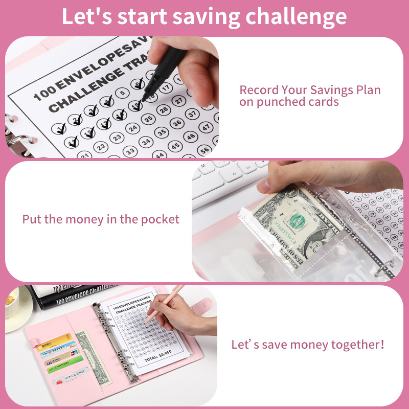 White 100 Envelope Savings Challenge Binder - A5 Budget Planner & Money view 3