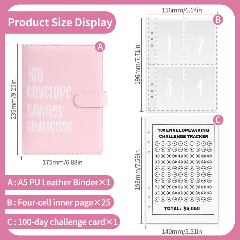 White 100 Envelope Savings Challenge Binder - A5 Budget Planner & Money view 5