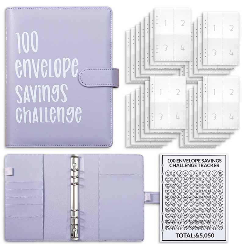 Purple 100 Envelope Savings Challenge Binder - A5 Budget Planner & Money — image 1
