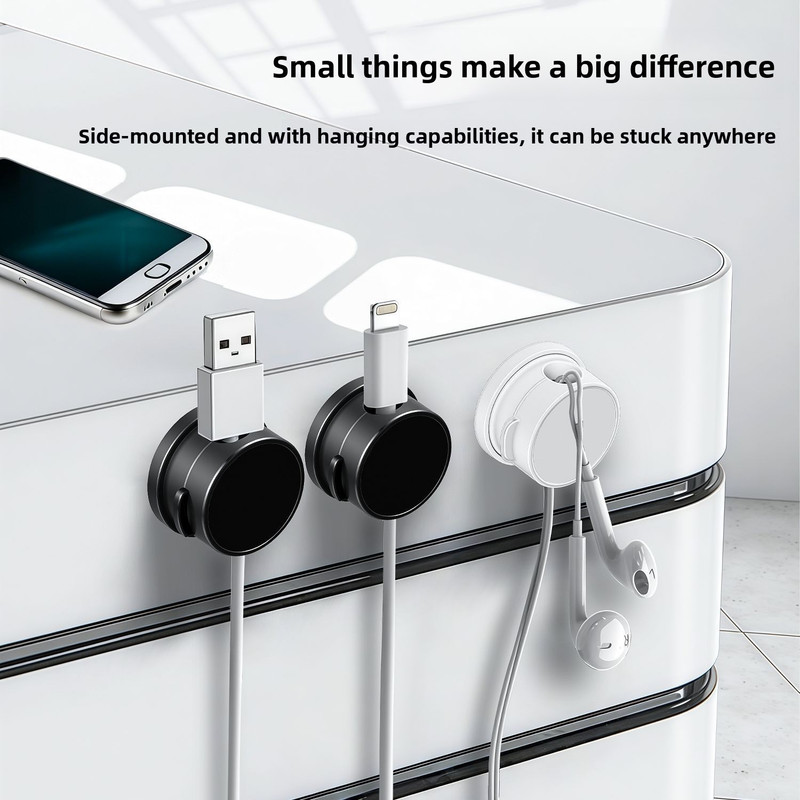 10-PCS Black 360 Degree Rotating Cable Organizer with Magnetic Mount for view 5
