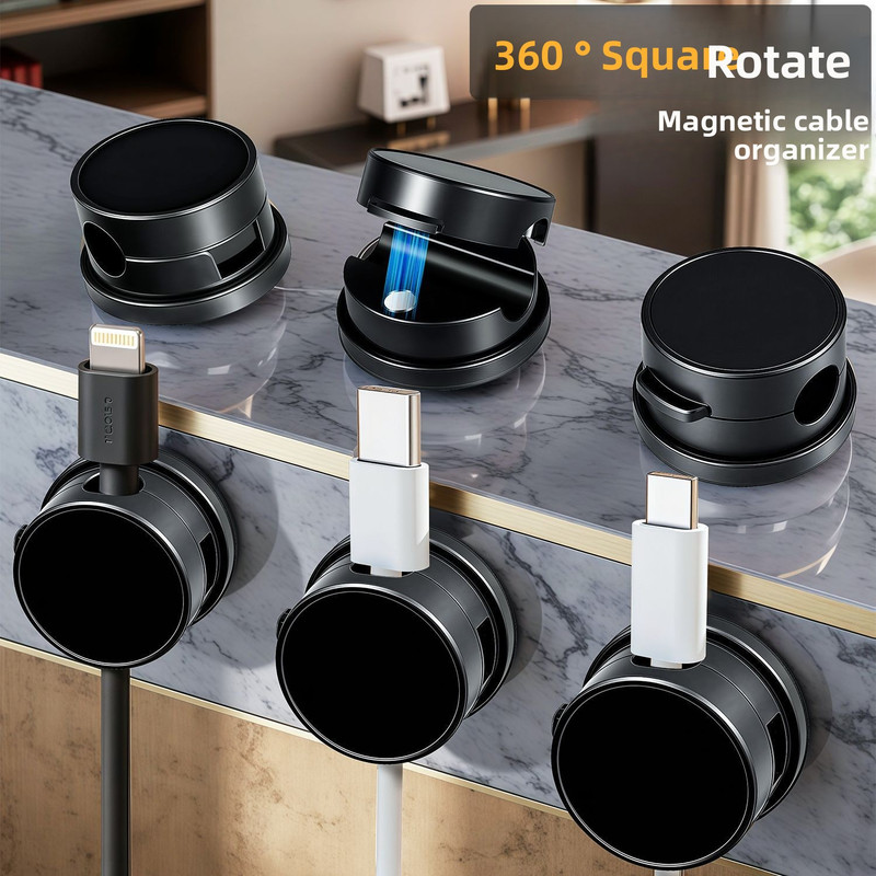 10-PCS Black 360 Degree Rotating Cable Organizer with Magnetic Mount for view 6