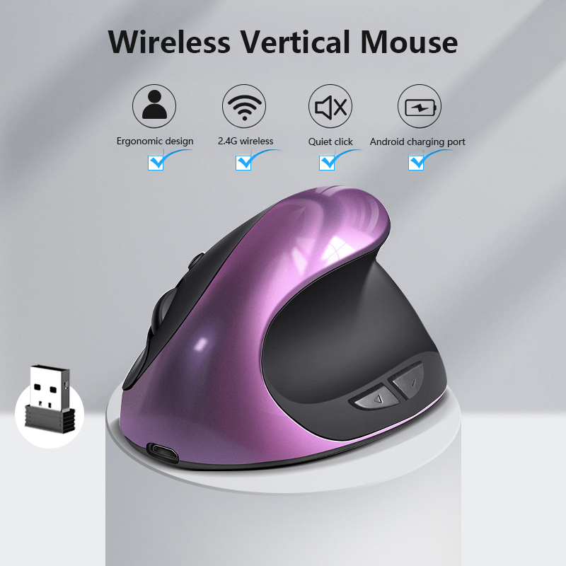 Black 3rd Gen Vertical Wireless Mouse with USB-C Charging - Ergonomic 2.4G view 3