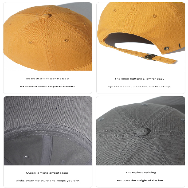 Yellow Premium Pure Cotton Quick-Dry Baseball Cap - Outdoor Sports & Camping view 3