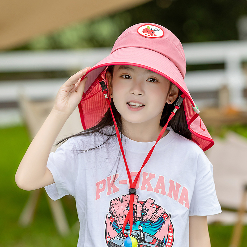 Red Kids UV Protection Sun Hat - Breathable Wide Brim Bucket Hat with Neck