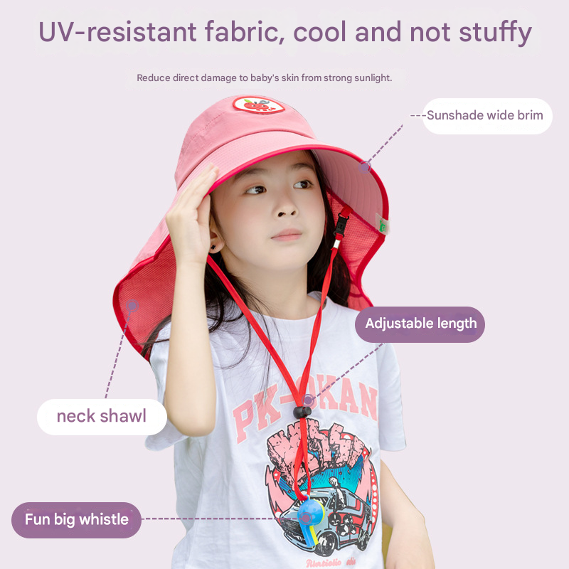White Kids UV Protection Sun Hat - Breathable Wide Brim Bucket Hat with Neck view 3