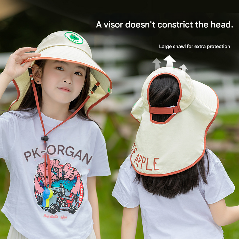 White Kids UV Protection Sun Hat - Breathable Wide Brim Bucket Hat with Neck view 4