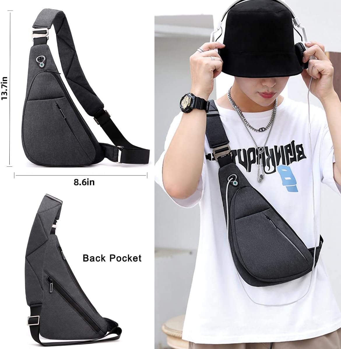 Blue left shoulder New Men's Reflective Crossbody Sling Bag - Casual Commuter view 4