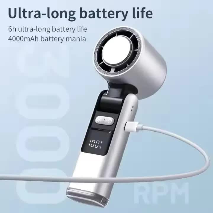 White New 100-Speed Portable Handheld Fan - Rechargeable Folding Turbo Mini view 2