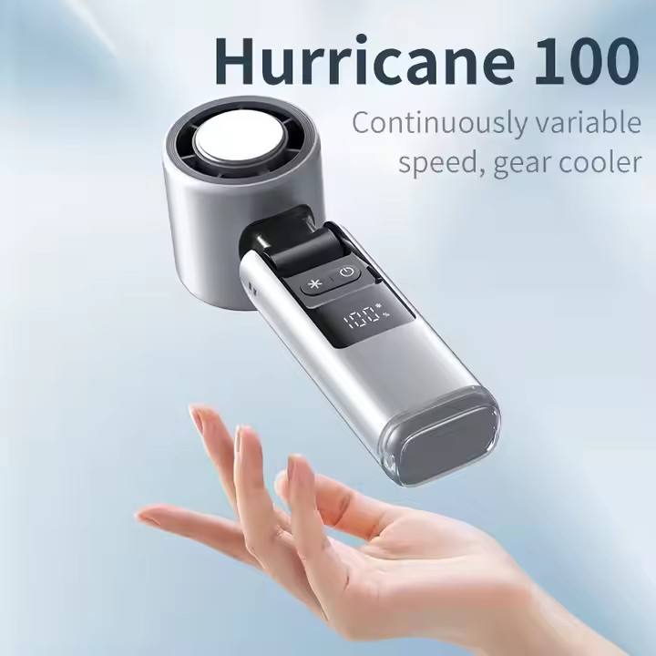 White New 100-Speed Portable Handheld Fan - Rechargeable Folding Turbo Mini view 3