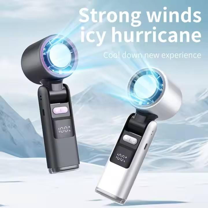 White New 100-Speed Portable Handheld Fan - Rechargeable Folding Turbo Mini view 5