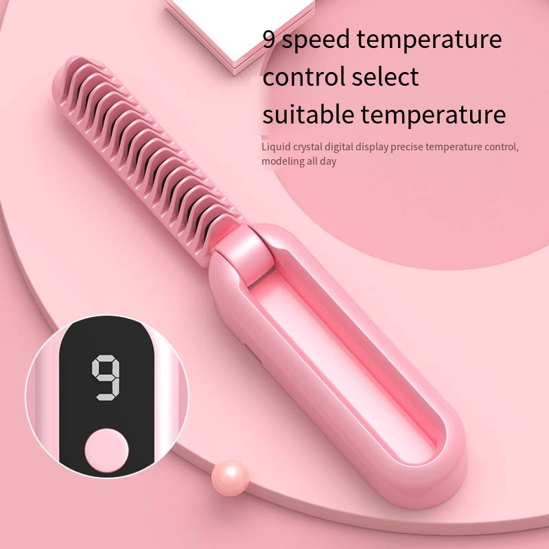 Purple Portable Foldable Cordless Hair Straightener Comb - 2-in-1 Ionic view 3