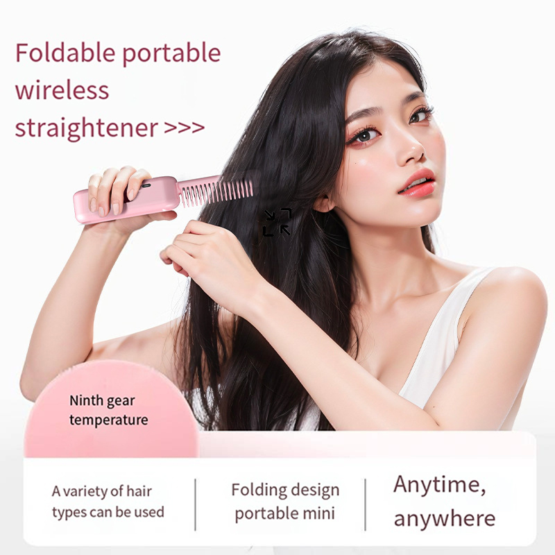 Purple Portable Foldable Cordless Hair Straightener Comb - 2-in-1 Ionic view 4