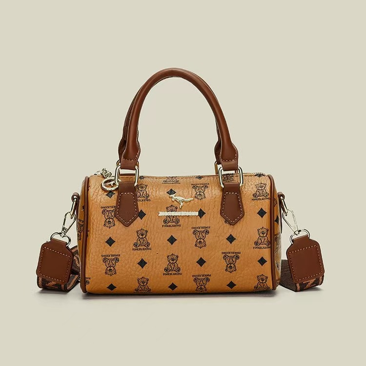 Brown bear Stylish PU Leather Boston Bag - Elegant Retro Single Shoulder