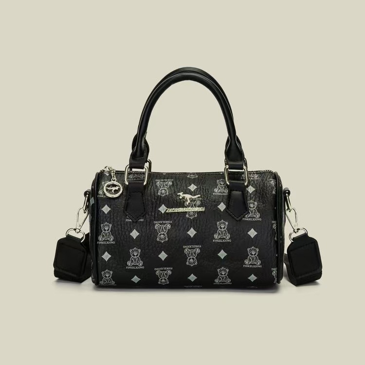Black bear Stylish PU Leather Boston Bag - Elegant Retro Single Shoulder