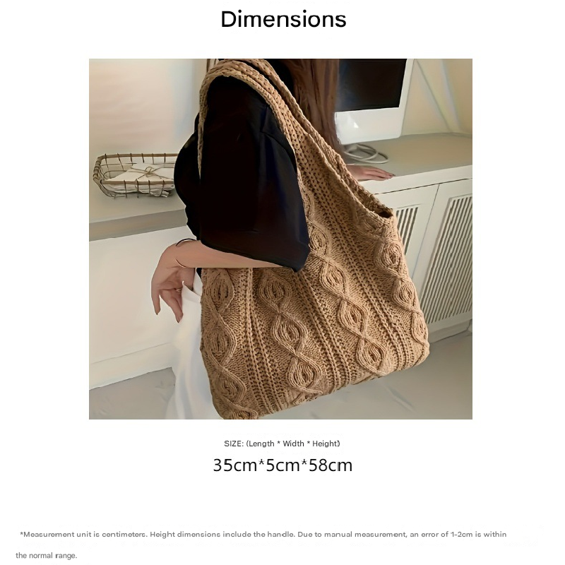 Khaki large holes Bohemian Knit Shoulder Bag - Hand-Woven Crochet Tote for Women view 3